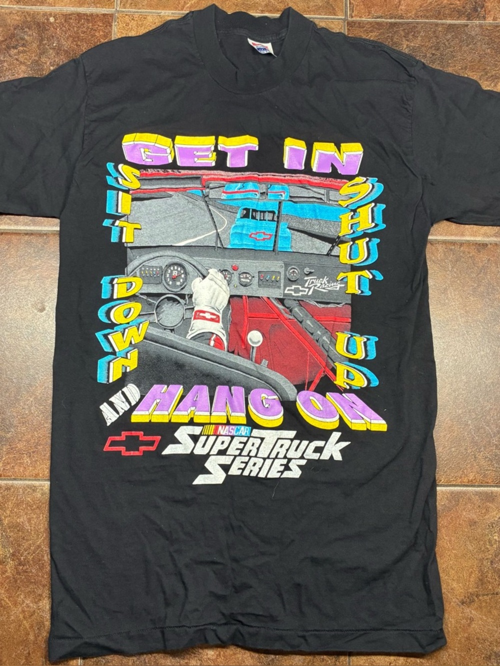 Vintage NASCAR Black Tee with Red and Blue Logo Tag